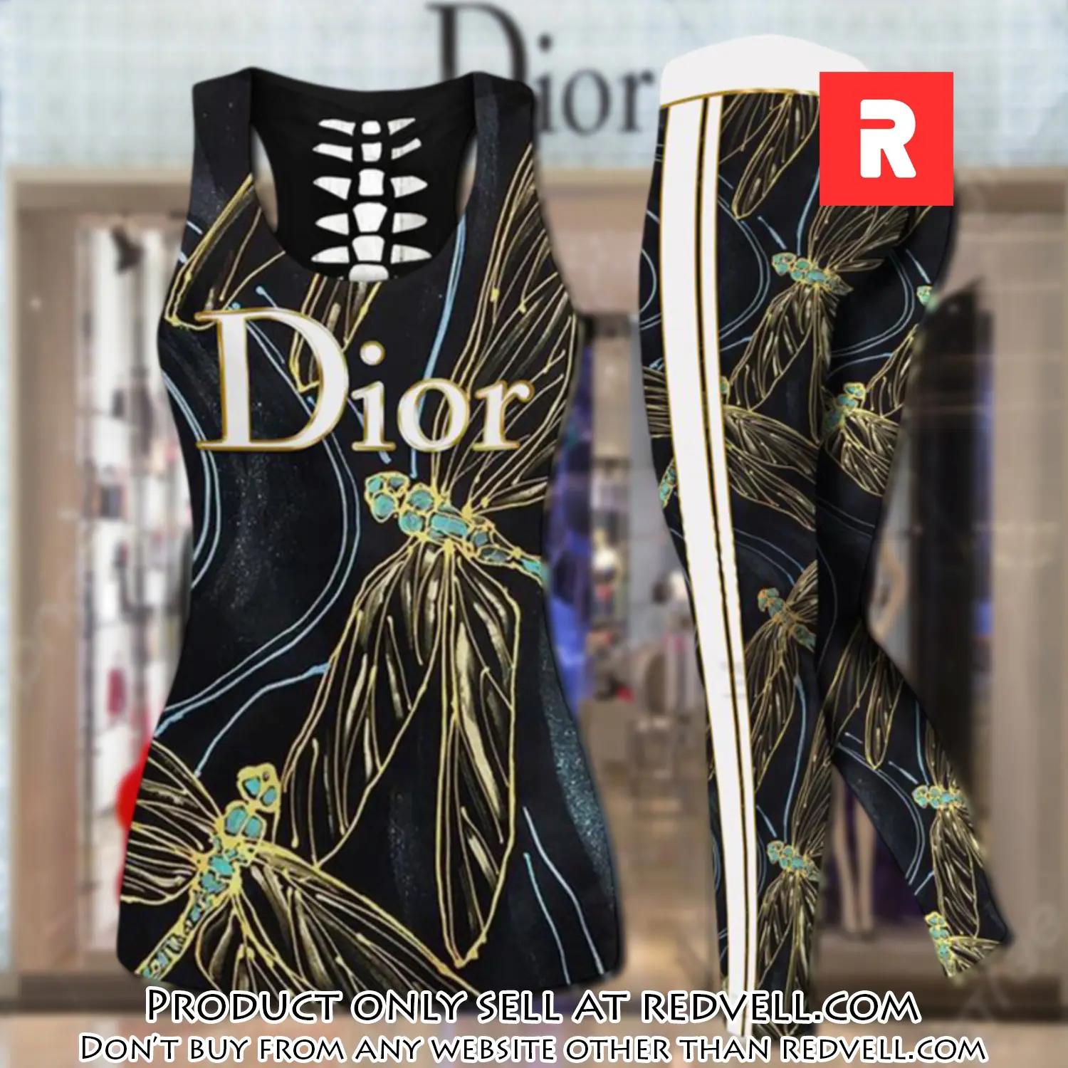 Dior dragonfly tank top leggings set luxury brand for women yoga gym rv4822041